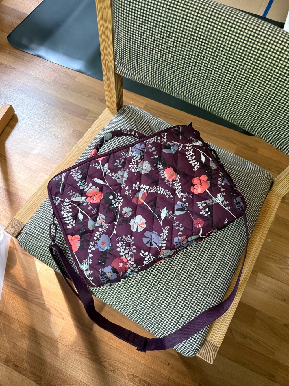 Quilted Floral Computer Bag in Plum